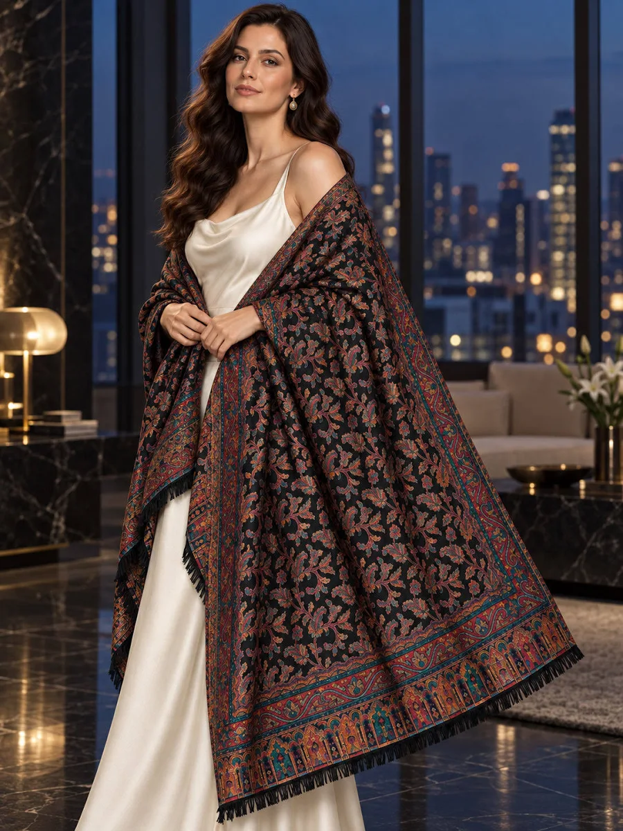 Midnight Black Kashmiri Jamawar Shawl - Image 4